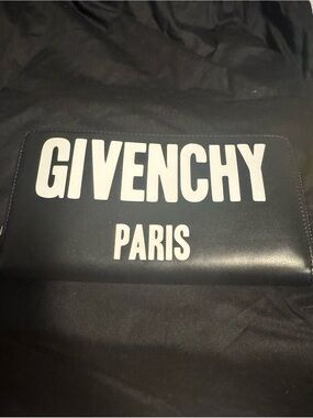 Givenchy Black Leather Logo Clutch with White Lettering